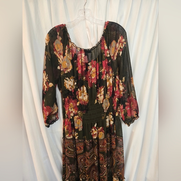 Figueroa & Flower Green/Pink Floral Maxi Loose Fit Dress Size M - Picture 4 of 10